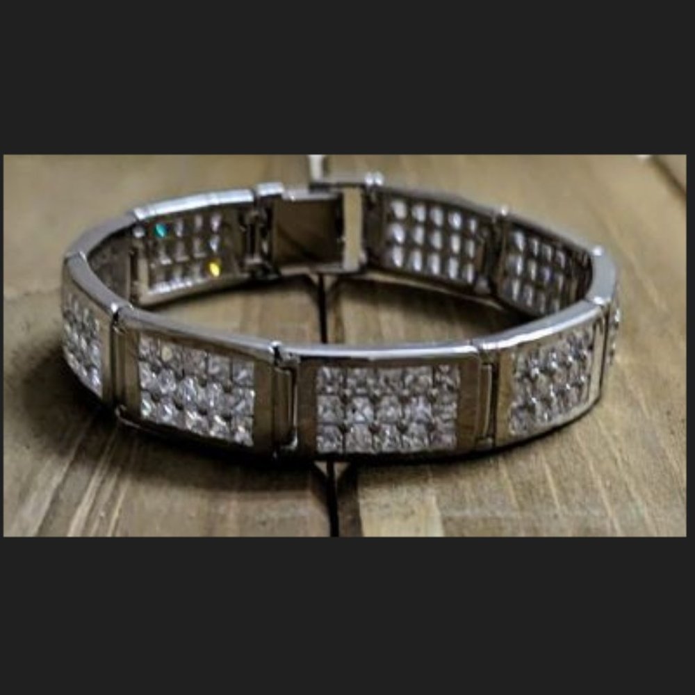 SOLID 925 STERLING SILVER BRACELET WITH CUBIC ZIRCONIA STONES